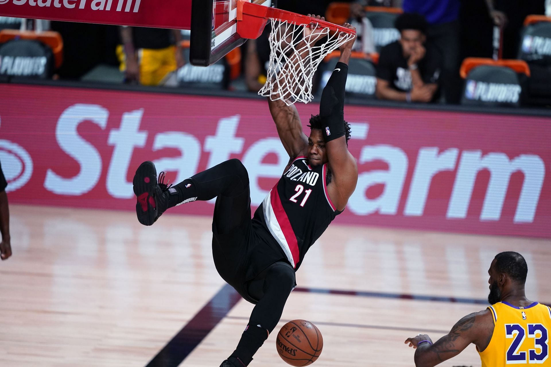 Utah Jazz center Hassan Whiteside dunking while on the Portland Trailblazers