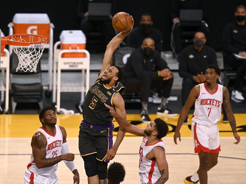Talen Horton-Tucker in action during the Houston Rockets vs LA Lakers game.