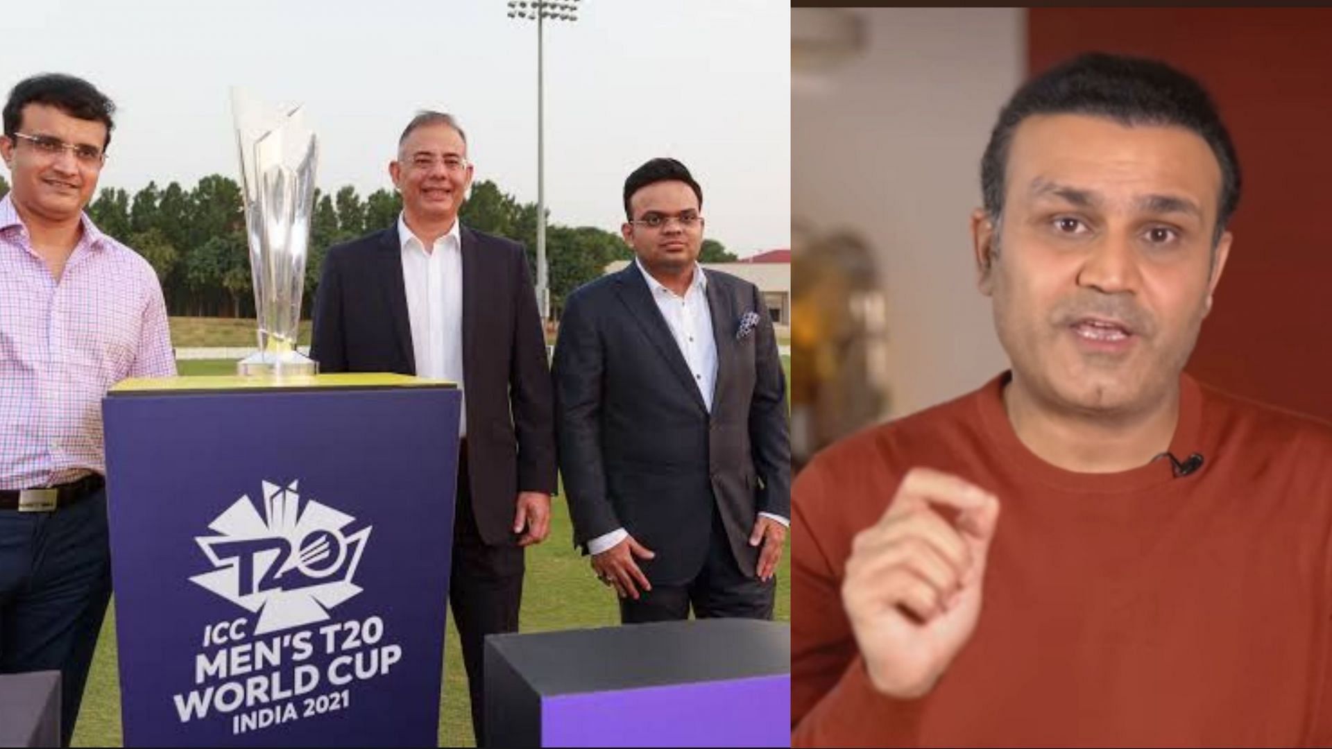 Virender Sehwag (R) has named his favorite for the ICC T20 World Cup 2021 trophy