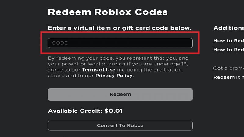 Type in the 16-digit code and click &quot;Redeem&quot; (Image via Roblox)