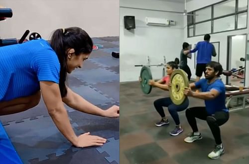 Bajrang Punia and Vinesh Phogat training. (©Screengrab)