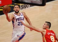 Ben Simmons #25 of the Philadelphia 76ers drives.