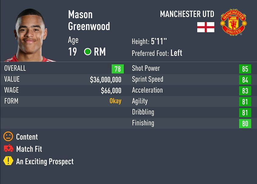 Greenwood has the potential to be the highest rated RW in Career Mode (Image via Sportskeeda)