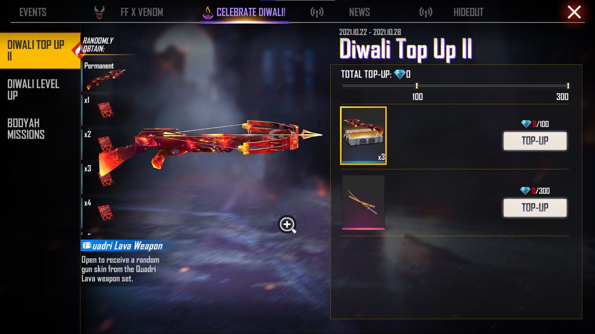 The Quadri Lava Weapon Loot Crate can be attained by purchasing 100 diamonds (Image via Free Fire)
