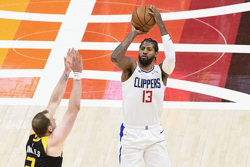 LA Clippers All-Star Paul George #13 taking a three