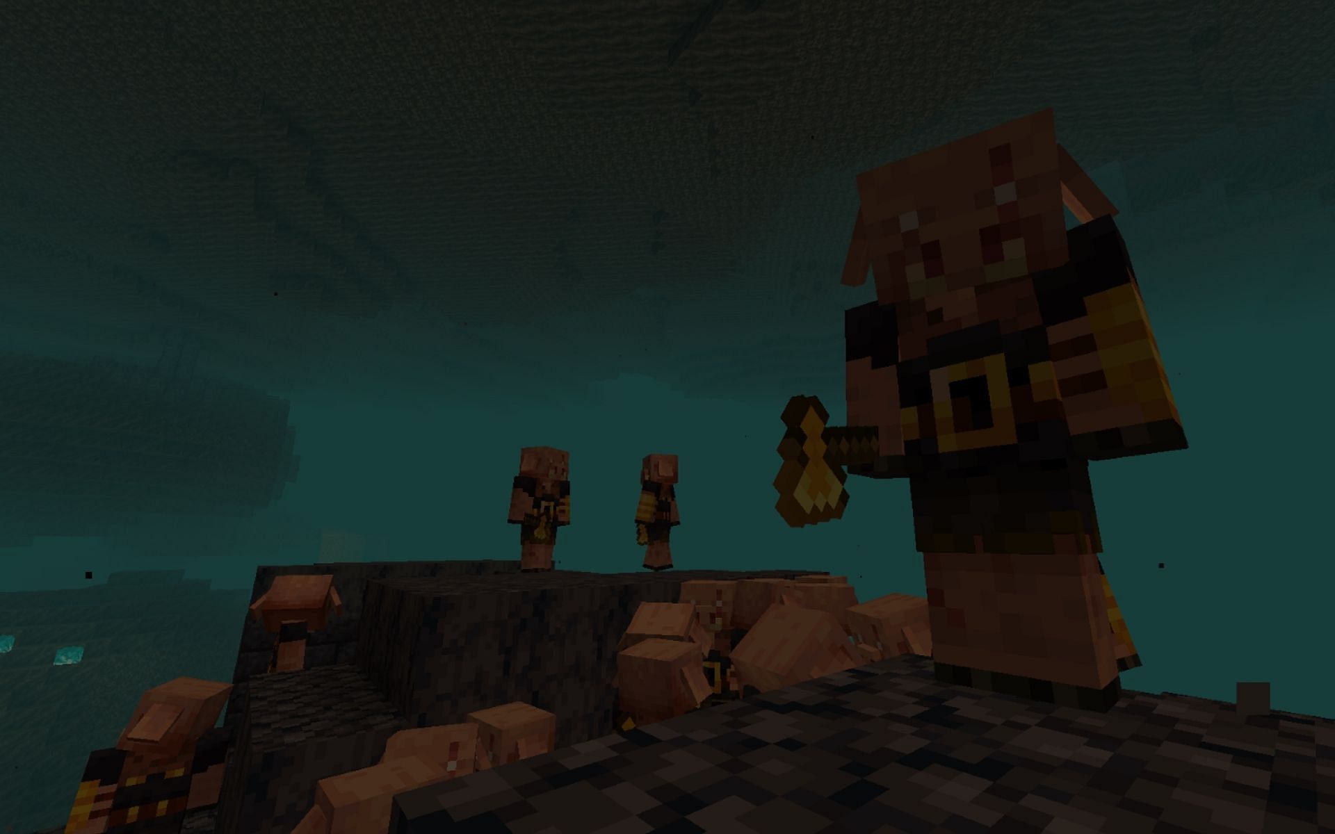 A piglin brute looms over the player. (Image via Mojang).