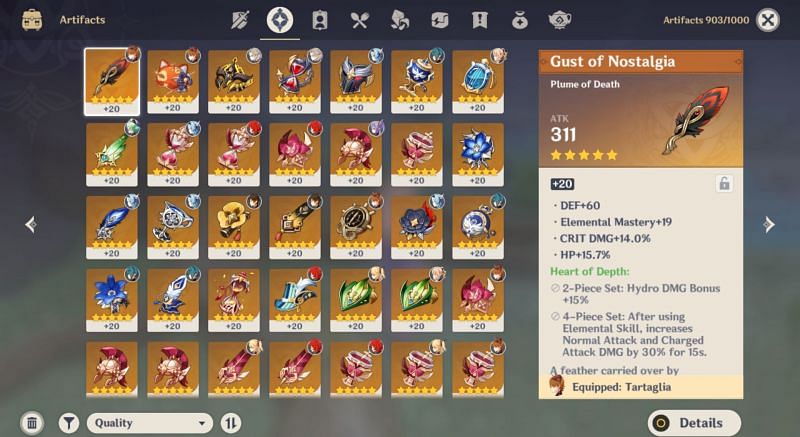 Artifact inventory  (Image via miHoYo)