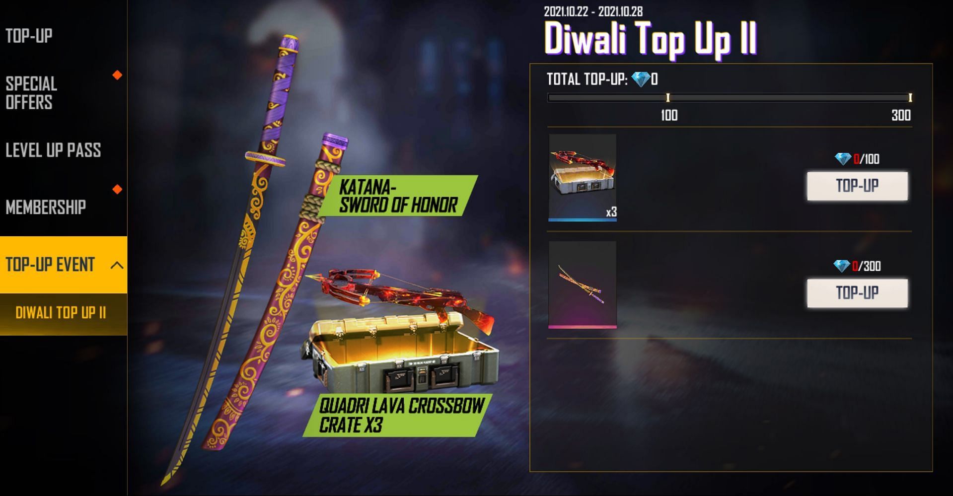 Top-up events reward players for purchasing a particular number of diamonds (Image via Free Fire)