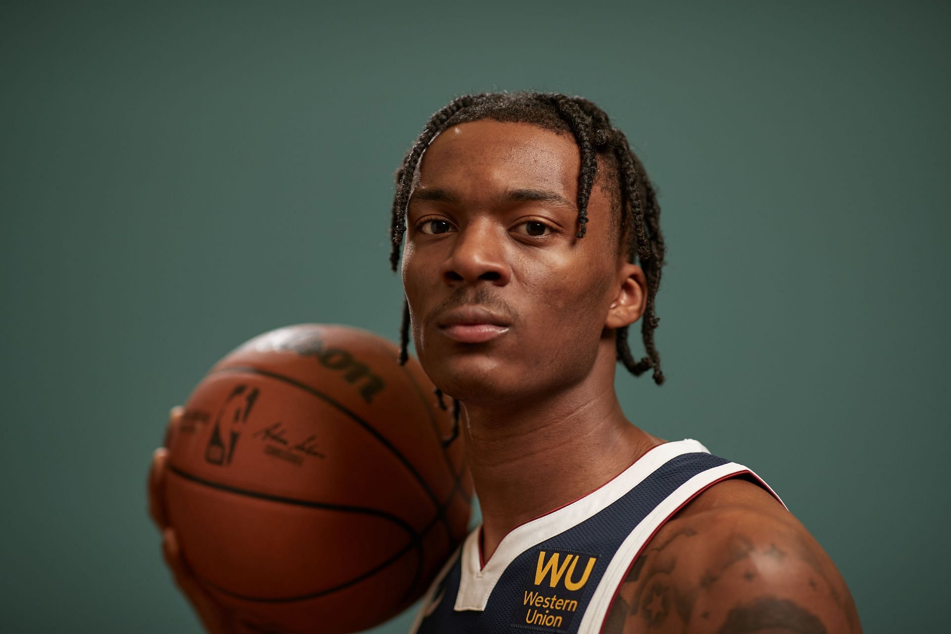 Nah'Shon Hyland of the Denver Nuggets poses for a photo during the 2021 NBA Rookie Photo Shoot on August 15, 2021 in Las Vegas, Nevada.