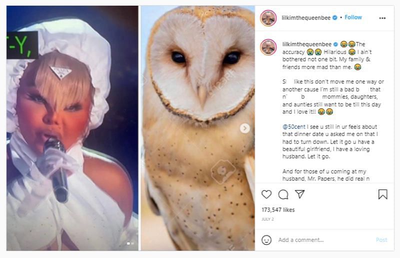 Lil&#039; Kim on 50 Cent&#039;s owl comment (Image via lilkimthequeenbee/Instagram)