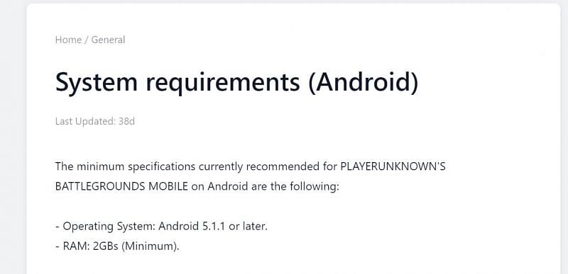 Here are PUBG Mobile&#039;s requirements (Image via Tencent Games Helpshift)