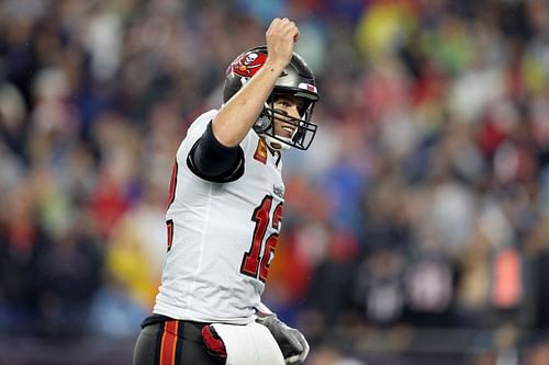 Tom Brady with the Tampa Bay Buccaneers against the New England Patriots