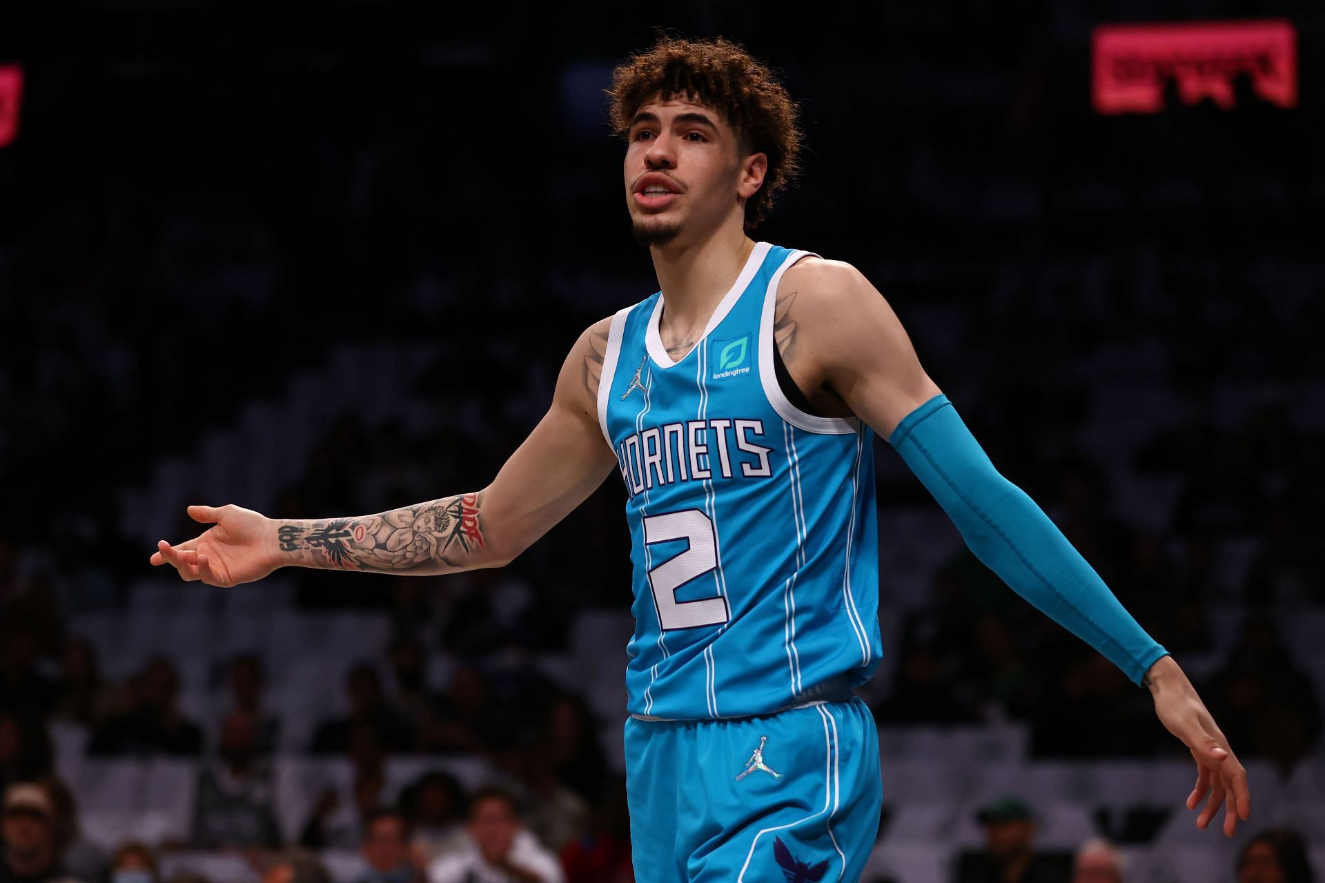 LaMelo Ball of the Charlotte Hornets against the Brooklyn Nets