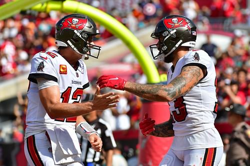 Tampa Bay Buccaneers quarterback Tom Brady and wide receiver Mike Evans