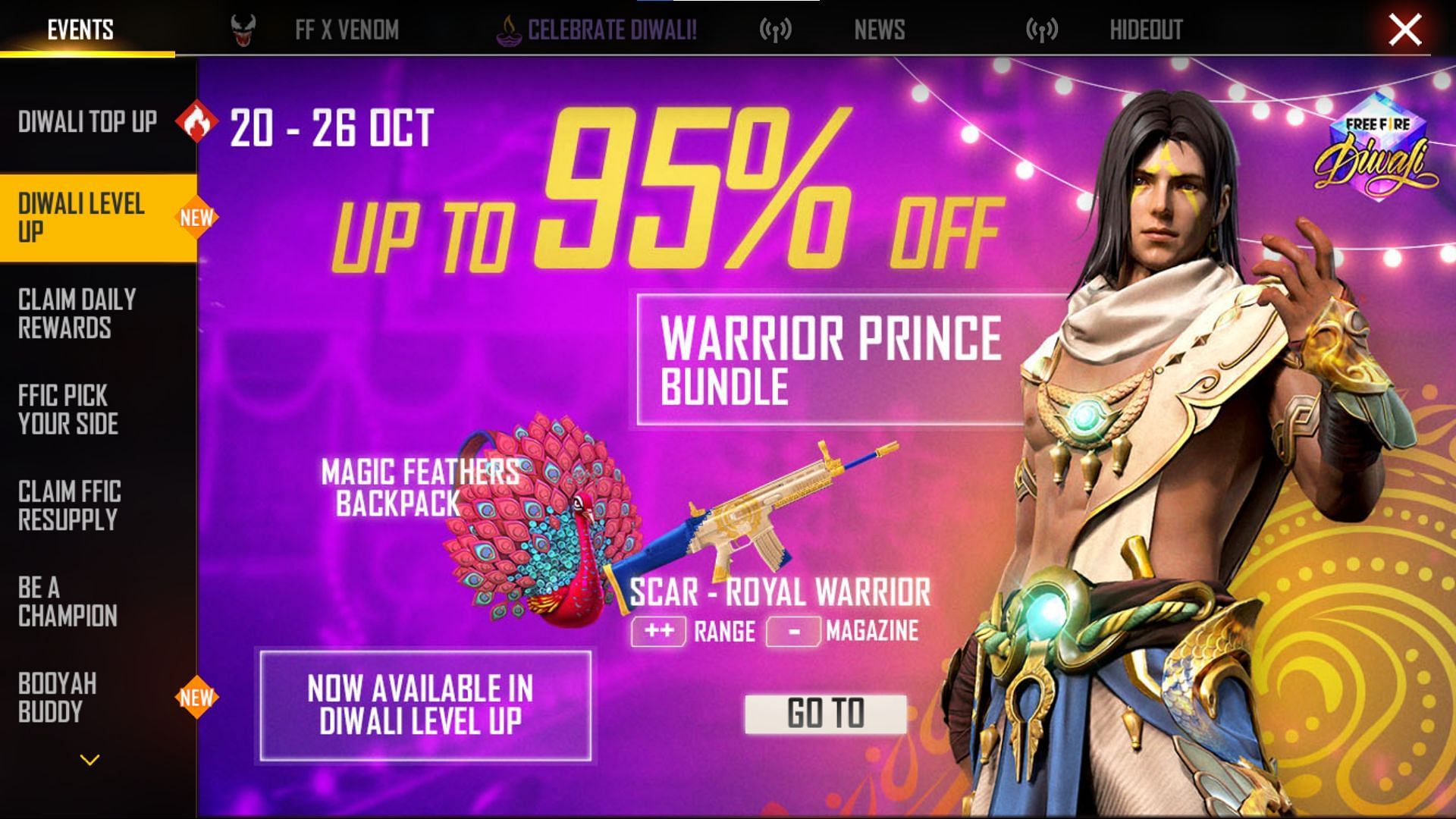 Diwali Level Up event in Free Fire (Image via Free Fire)