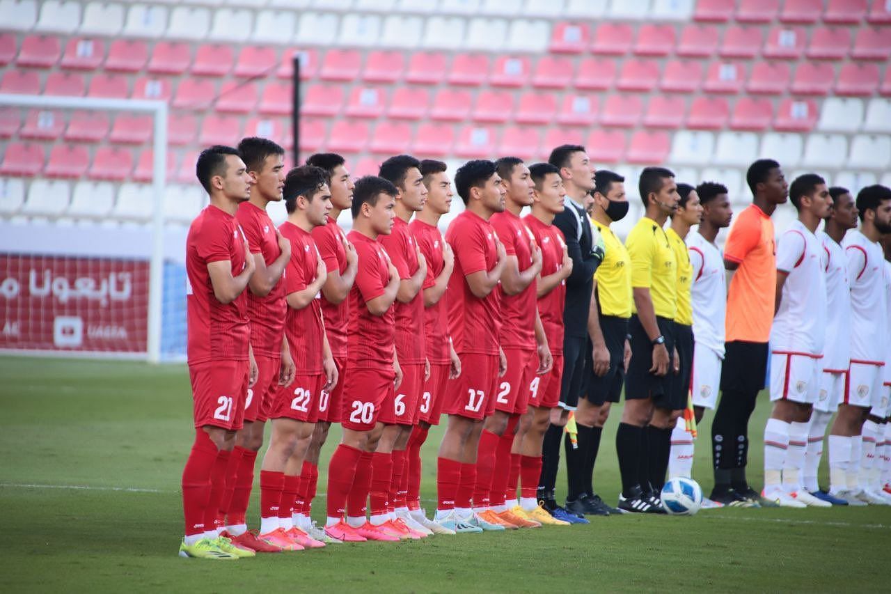 Kyrgyzstan line-up before their previous match against Oman. (Image - KFU)