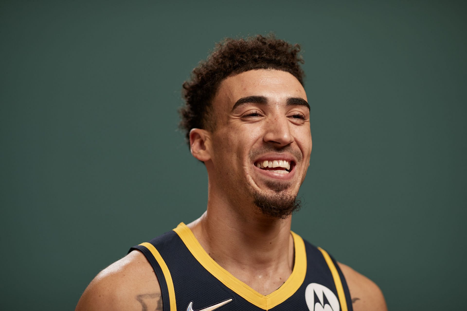 Chris Duarte #3 of the Indiana Pacers poses for a photo during the 2021 NBA Rookie Photo Shoot on August 15, 2021 in Las Vegas, Nevada.