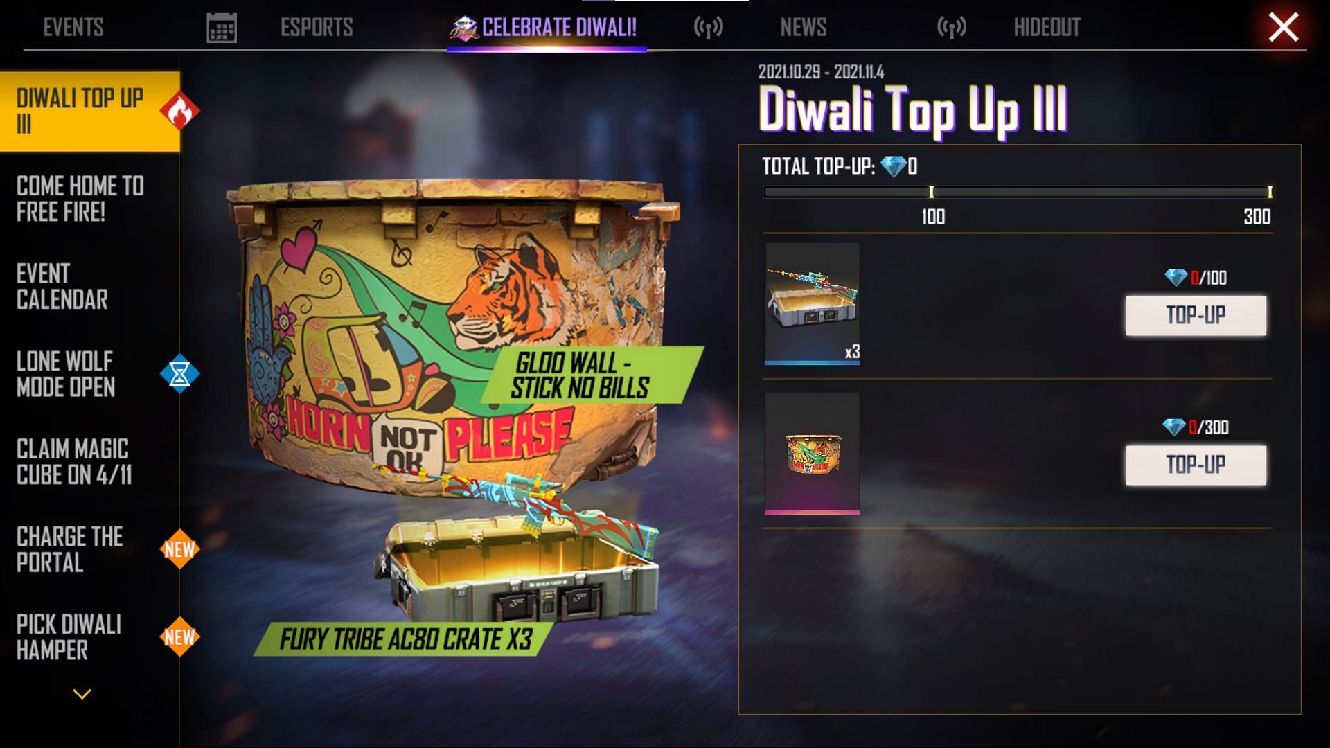 The Diwali Top Up 3 event (Image via Free Fire)