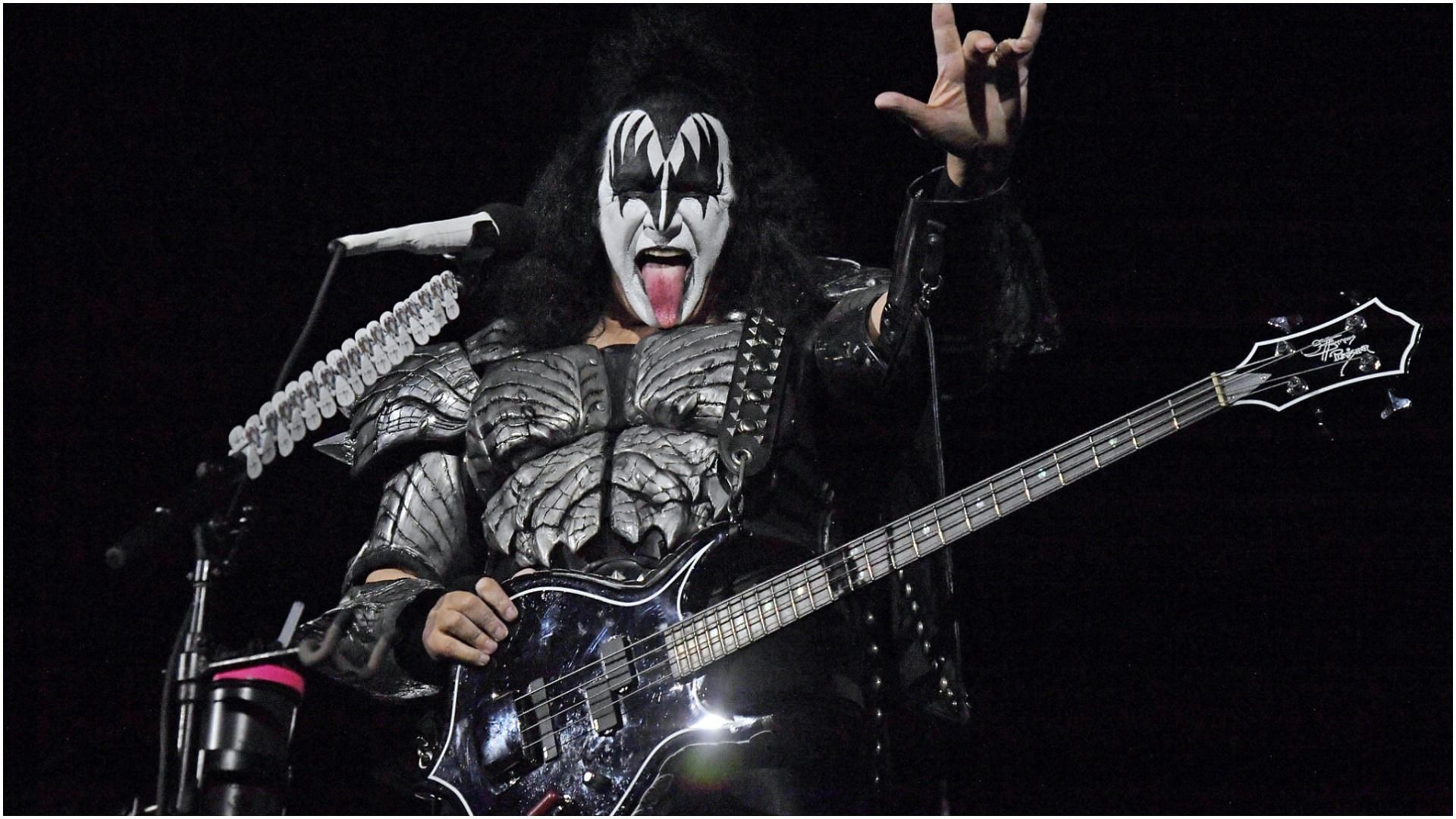 Gene Simmons of Kiss performs onstage during the Tribeca Festival screening of &quot;Biography: KISStory&quot; at Battery Park on June 11, 2021 in New York City. (Image via Getty Images)