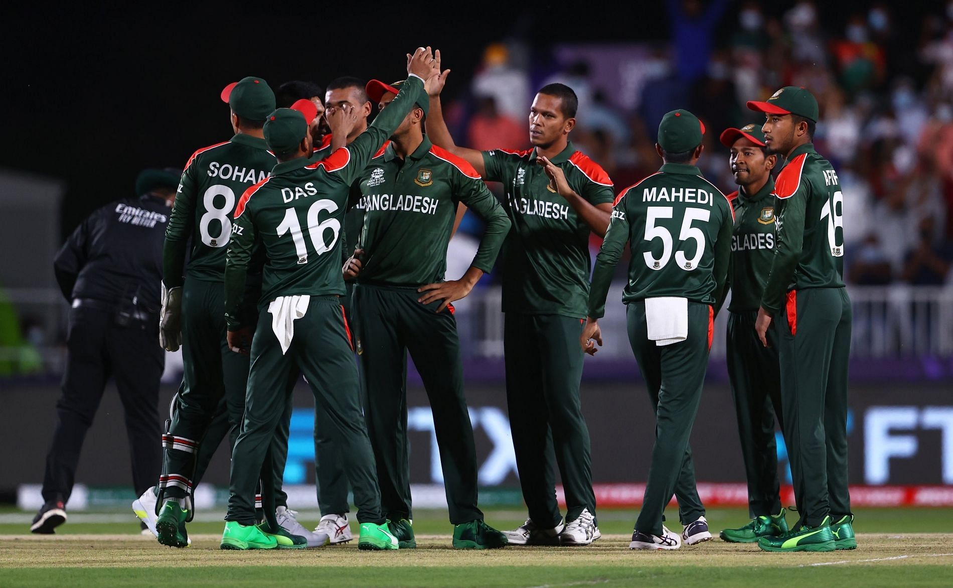 Bangladesh team during the match against Scotland. Pic: T20WorldCup/ Twitter