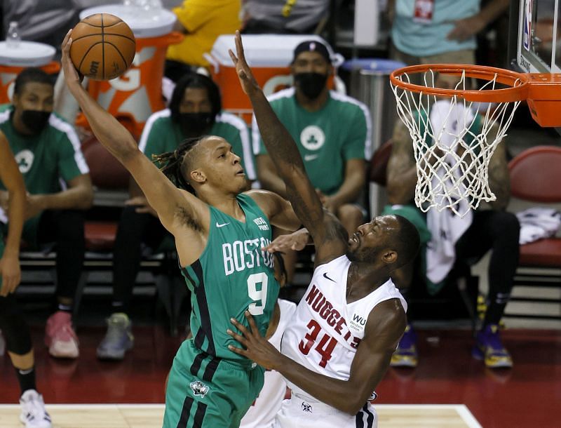Boston Celtics guard Romeo Langford #9 dunking in the 2021 NBA Summer League