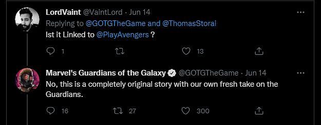 Confirmation by Marvel&#039;s Guardians of the Galaxy (Screenshot via Twitter)