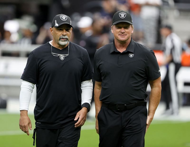 Las Vegas Raiders new interim coach Rich Bisaccia (left)