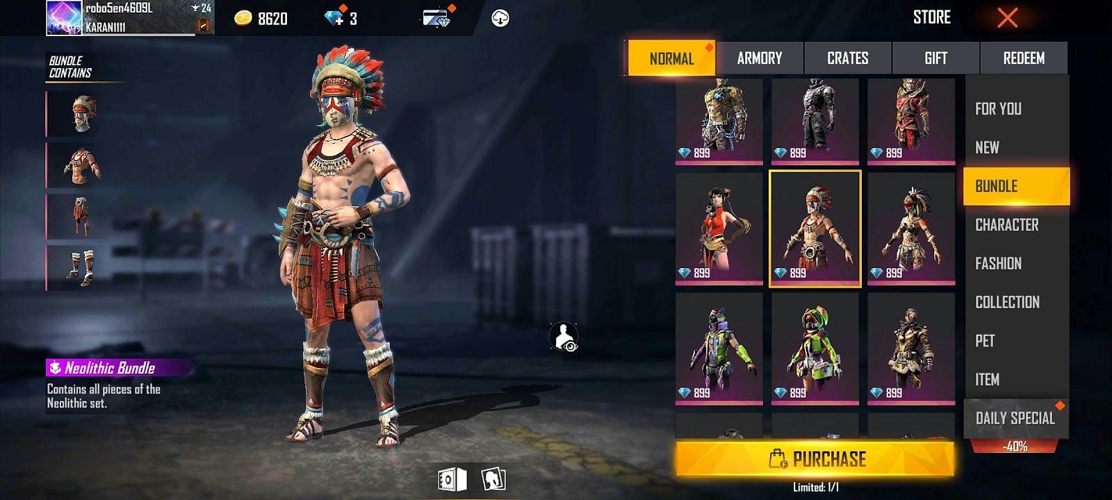 Neolithic bundle (Image via Free Fire MAX)