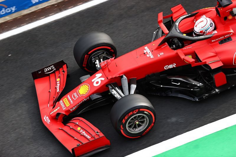 Charles Leclerc driving the Scuderia Ferrari SF21 during practice ahead of the F1 Grand Prix of Turkey at Intercity Istanbul Park, Turkey. (Photo by Mark Thompson/Getty Images)