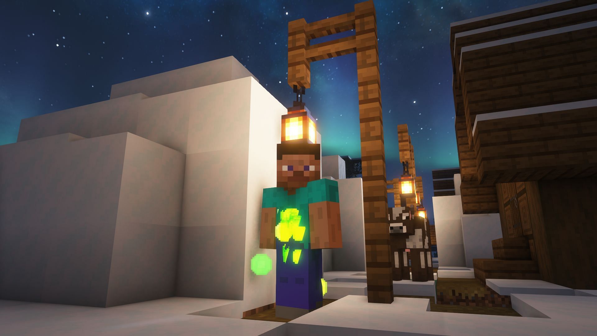 Steve collecting XP orbs in the game (Image via Minecraft)