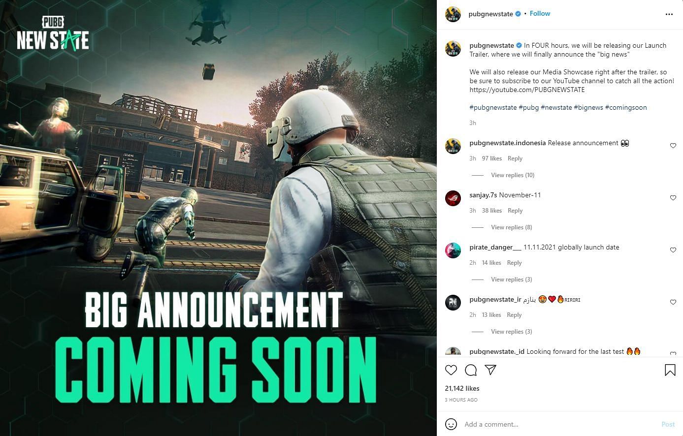 Announcement is all set to be officially made by the developers (Image via pubgnewstate/Instagram)