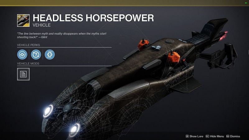 Headless Horsepower exotic Sparrow in Destiny 2 (Image via Bungie)