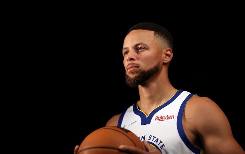 Stephen Curry #30 of the Golden State Warriors poses for a portrait during the Golden State Warriors Media Day at Chase Center on September 27, 2021 in San Francisco, California.