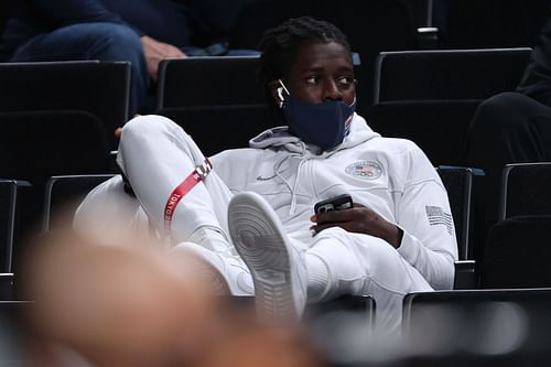 Jrue Holiday had to sit out the second half of the Brooklyn Nets-Milwaukee Bucks contest because of injury