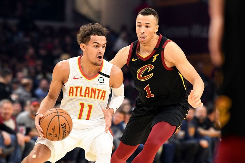 Trae Young of the Atlanta Hawks in action against the Cleveland Cavaliers
