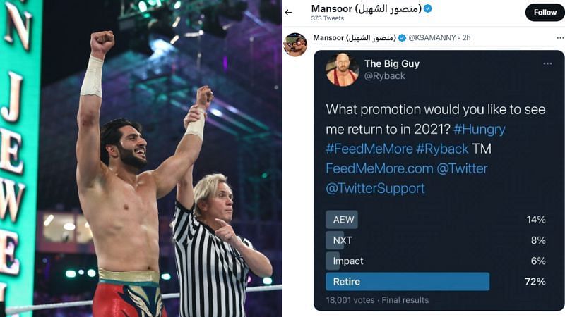 Mansoor made fun of the former WWE star&#039;s Twitter poll about his wrestling future.
