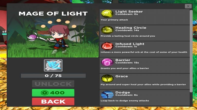 Deal damage and support your team as a Mage of Light. (Image via Roblox)