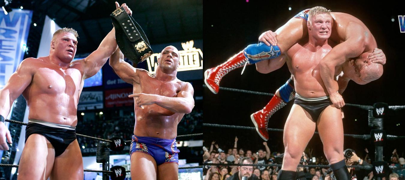 Kurt Angle and Brock Lesnar collided at the main event of Wrestlemania XIX.