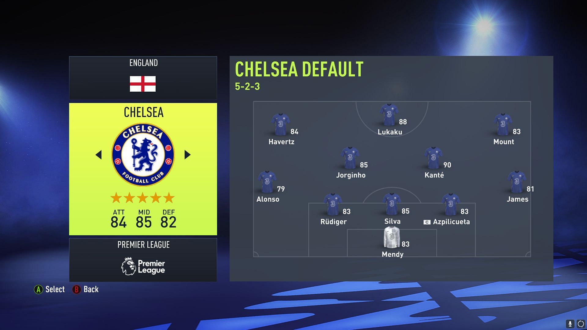 Chelsea&#039;s default lineup in FIFA 22 (Image via Sportskeeda)