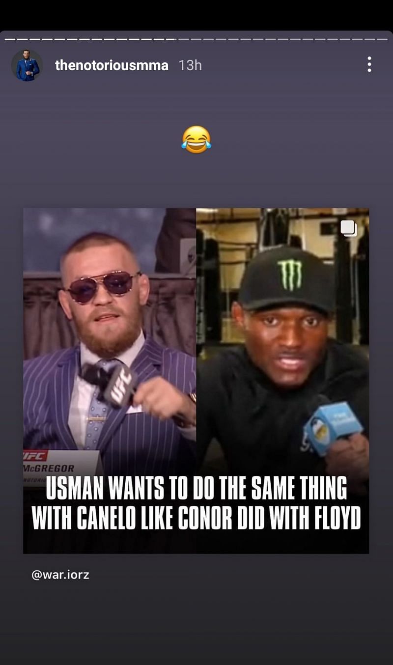 Conor McGregor reacts to Kamaru Usman's comments [Screen-grabbed from Instagram]