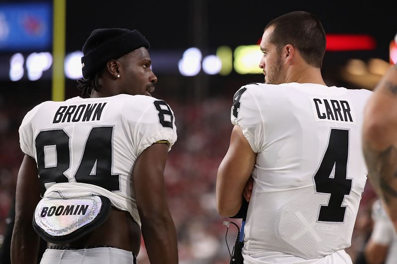 Antonio Brown with Oakland Raiders quarterback Derek Carr in the 2019 preseason