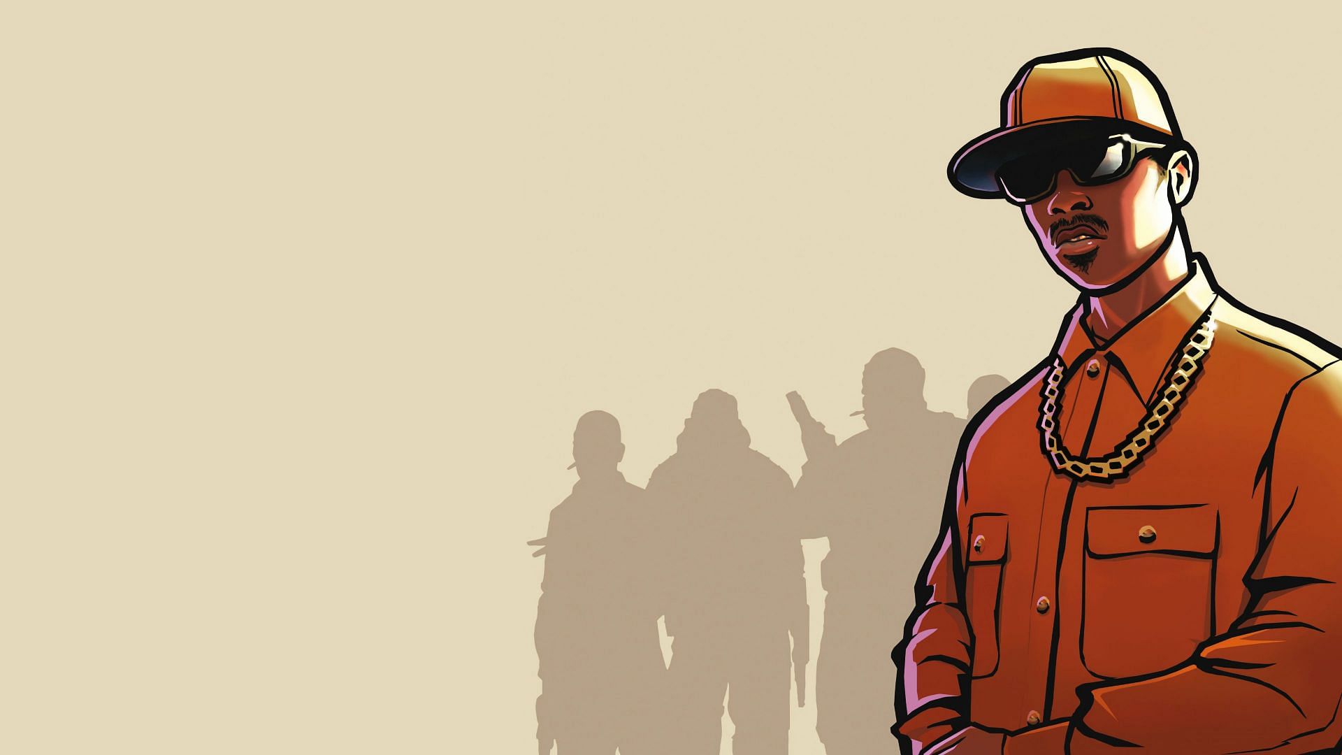 The man in the orange outfit is OG Loc, not CJ (Image via Rockstar Games)