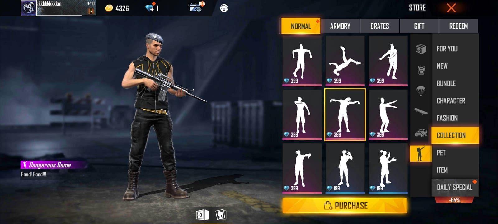 Dangerous Game emote in Free Fire MAX (Image via Garena)