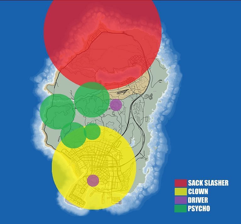 Approximate spawn locations of the different slashers (Image via Sportskeeda)