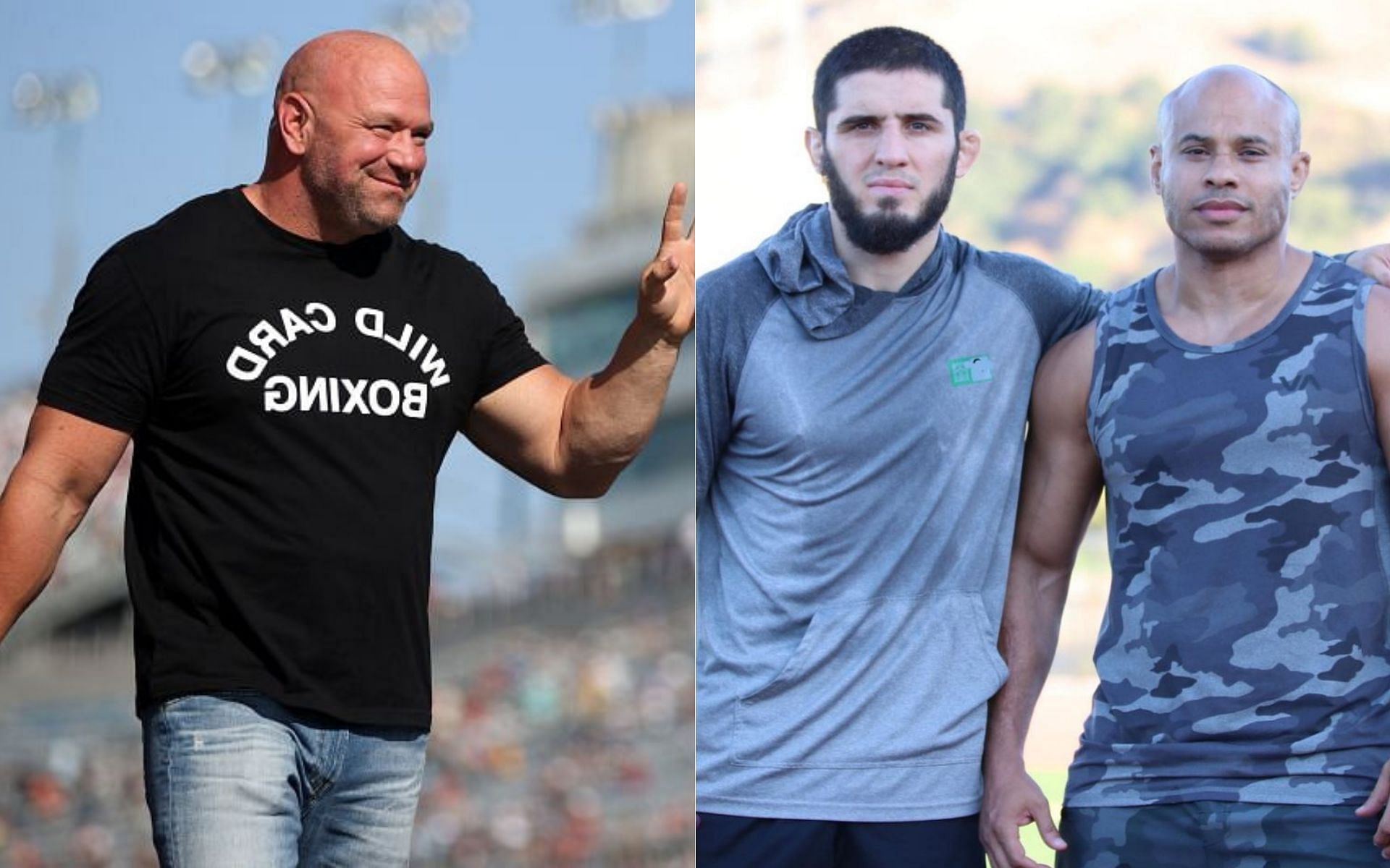 Dana White (left) and Islam Makhachev with Ali Abdelaziz (right) [Image credits: @islam_makhachev on Instagram]