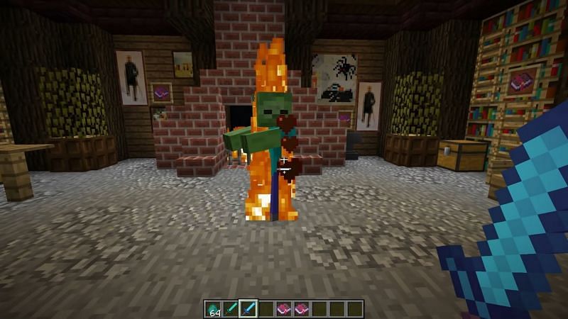 An enchanted sword or the enchantment books needed can be given with a command. (Image via Mojang)