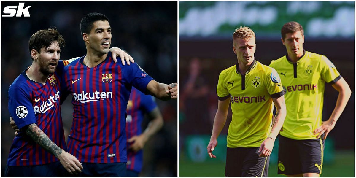  Barcelona&#039;s Messi and Suarez; Dortmund&#039;s Reus and Lewandowski