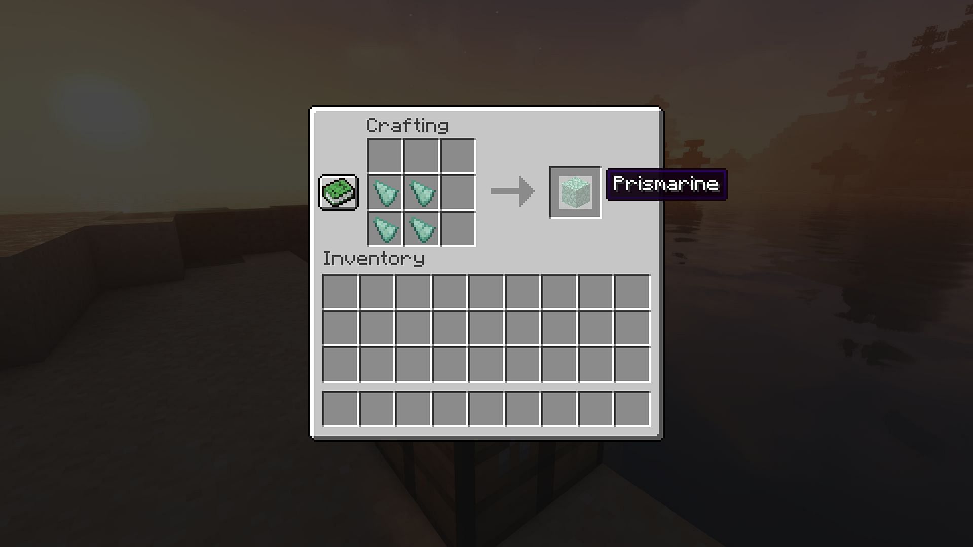 Crafting recipe for prismarine (Image via Minecraft)