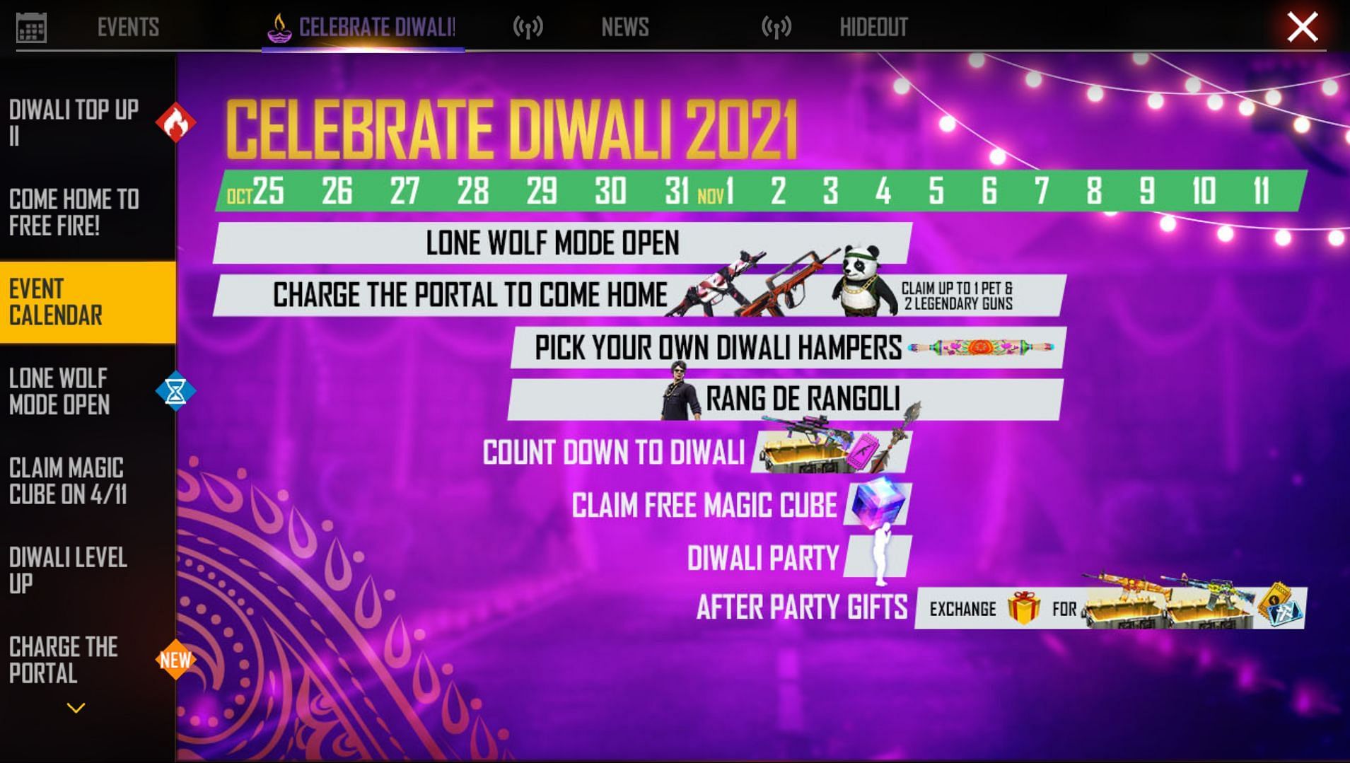 Rang De Rangoli event will be available between 29 October and 7 November (Image via Free Fire)