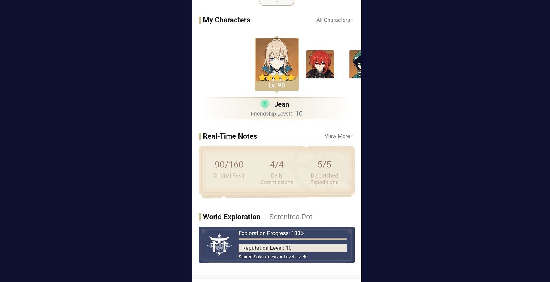 Click the &#039;Real-Time Notes&#039; under the &#039;My Characters&#039; (Image via HoYoLAB)